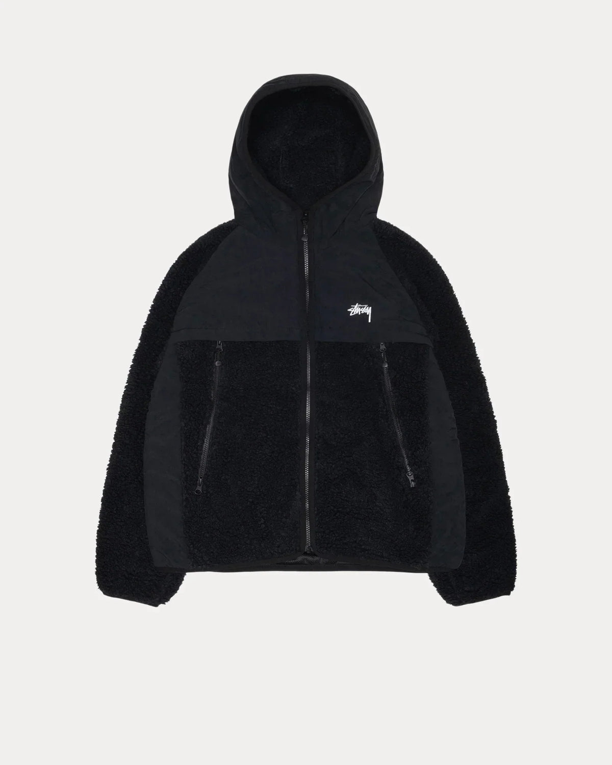 STUSSY SHERPA PANELED HOODED JACKET